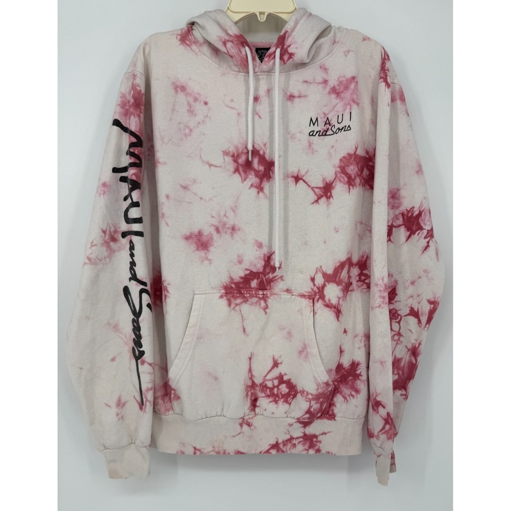 Maui and Sons Pink Tie Dye Pullover Hoodie Sweatshirt Fleece Graphic Logo Women